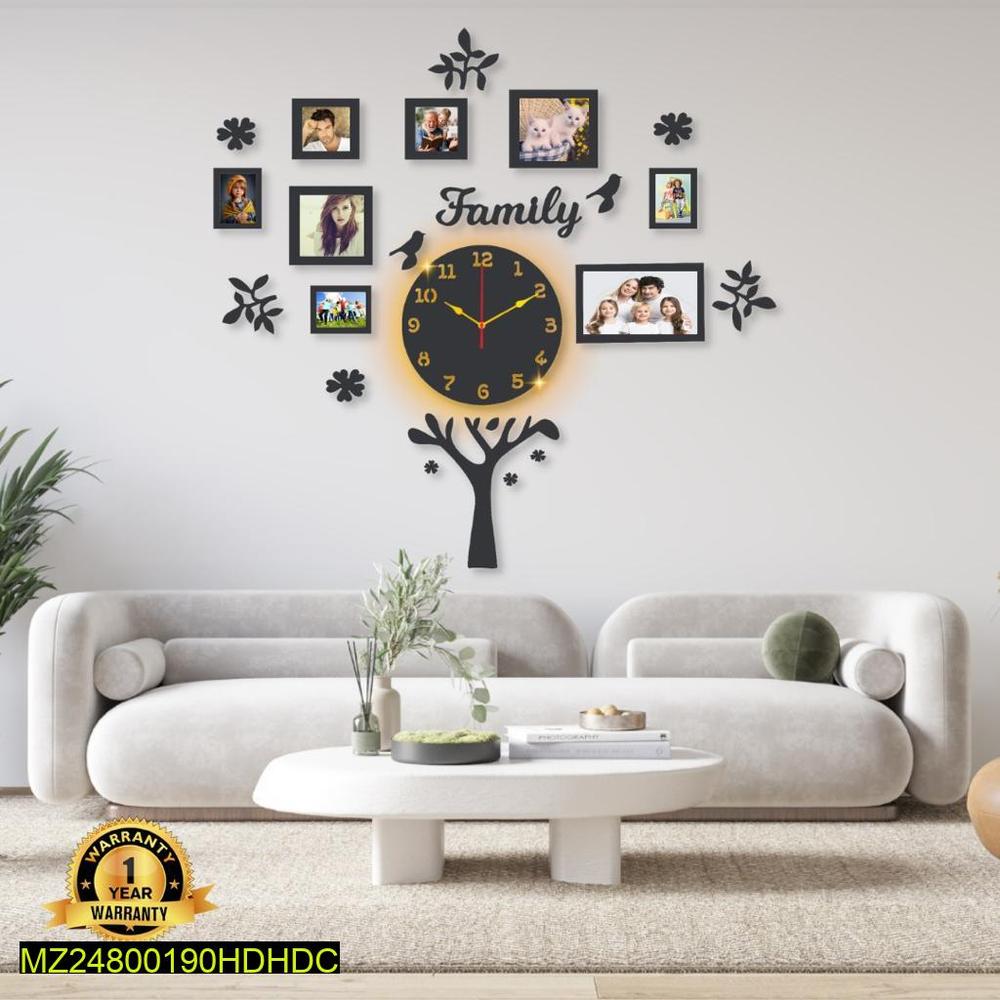 Beautiful family tree laminated Wall Clock with backlight