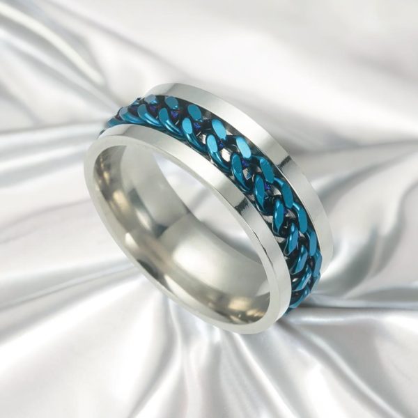Blue Chain Spinner Design Mood Ring